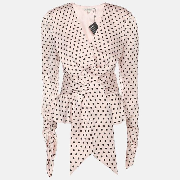 Ronny Kobo Pink/black Polka Dot Print Polyester Top S